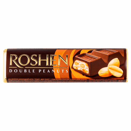 Батончик ROSHEN Double peanuts мол-шок з арахі та арахісовим кремом 39г