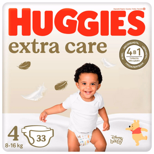 Huggies Extra Care підгузники дитячі 4 (8-16кг) 33шт