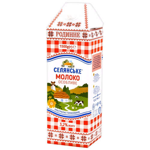 Молоко питне у/паст. 3,2%,"Селянське "Родинне" 1500г( Дж)