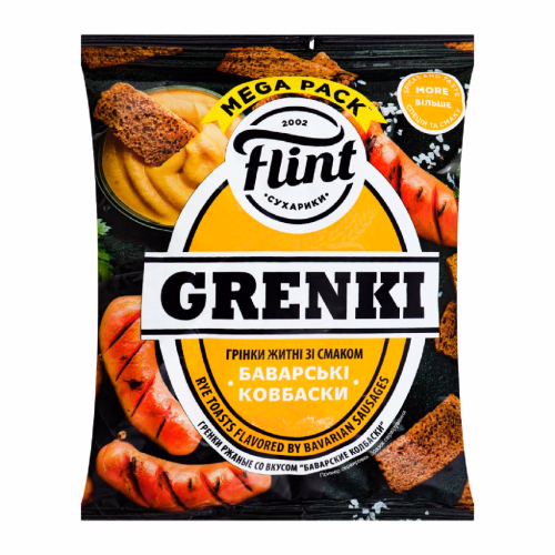 Грінки жит зі смаком баварські ковбаски ТМ "Flint Grenki" 100г