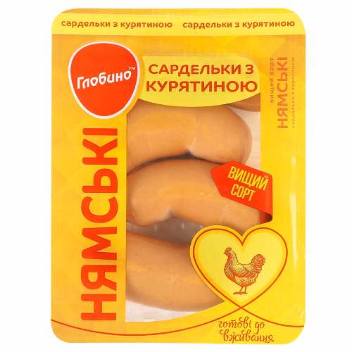 Сардельки Нямські з курятиною в/с н/о газ.пак.300г ГЛОБИНО