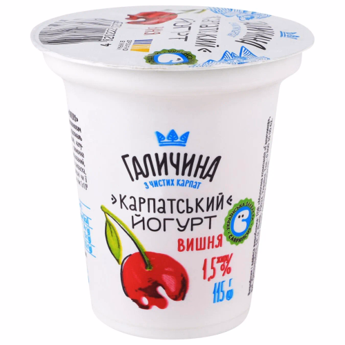 Йогурт Карпатський ст.десер 1,5% 115 г Вишня Галичина