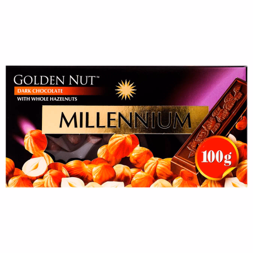 Шоколад MILLENIUM Gold з цілим горіхом чорний 100г