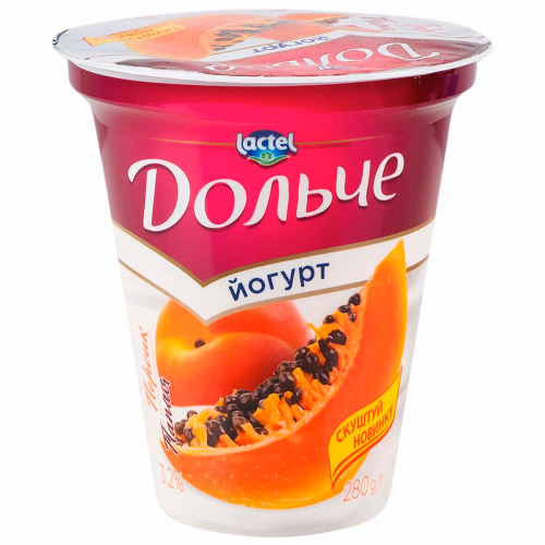 Йогурт Дольче з напов персик-папая 3,2% ст 0,280л