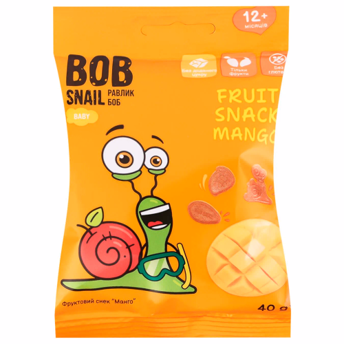 Фруктовий снек "Манго" для дитячого харчування з 12 місяців ТМ BOB SNAIL 40г