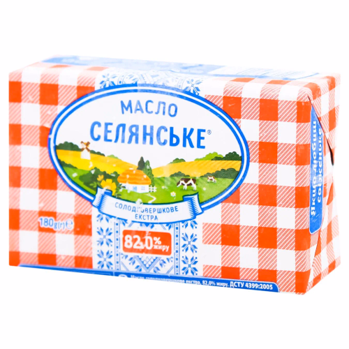 Масло сол.верш. екстра Волог.  82% "Селянське"180г