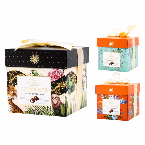 Цукерки Millenium Golden Nut з начинкою та ціл.горіхами  150г