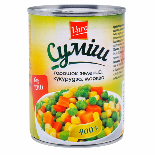 Суміш з горошка ,моркви і кукрудзи  400 г м/б VARO
