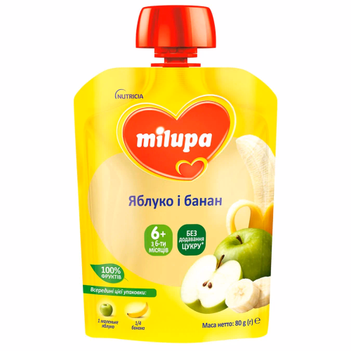 Дитяче пюре фруктове "Яблуко Банан" Milupa 80Г, від 6 міс (25.03.2025)