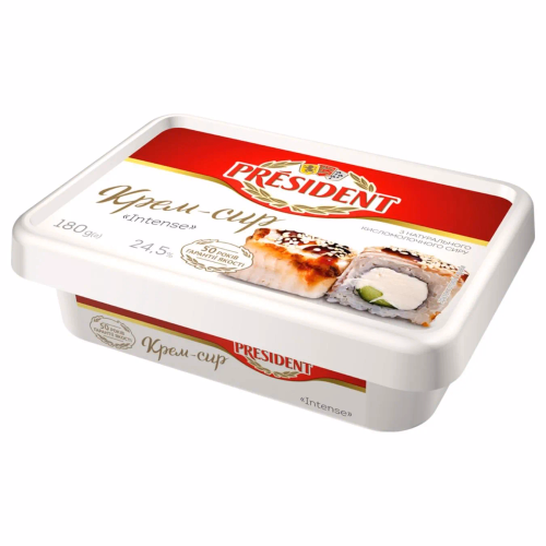 Продукт сирковий терміз Крем-сир Intense 24,5% Президент Ванночка 0,180кг