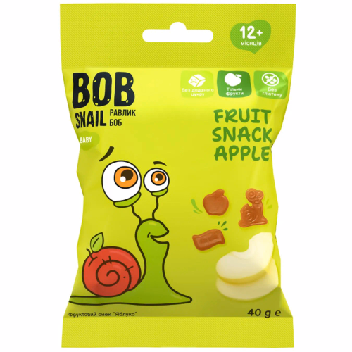 Фруктовий снек "Яблуко для дит харчу з 12 місяців ТМ BOB SNAIL 40г