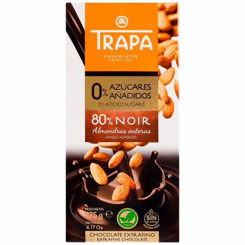 Trapa Intenso чорний шок 80% з мигдалем 175г без цукру