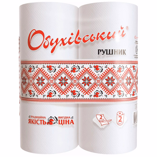 Рушники целюлоз Обухів 2-шар 2 рул білий