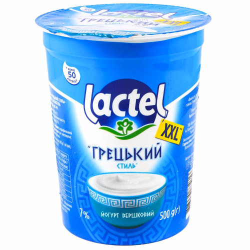 Йогурт вершковий Грецький стиль 7% Лактель стакан 500мл