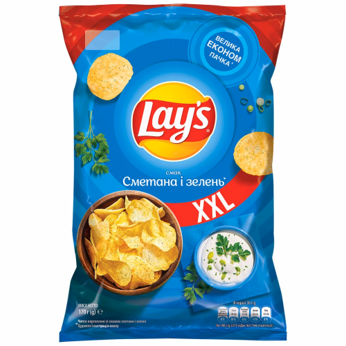 Чипси Lay's зі смаком сметани і зелені 170г