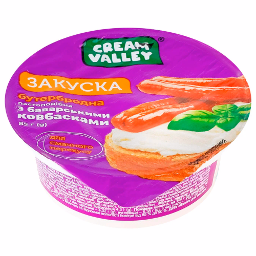 Закуска пастоп/бутербр "З баварс.ковбасками" ТМ"Cream Valley" ст.85гр шоу-бокс