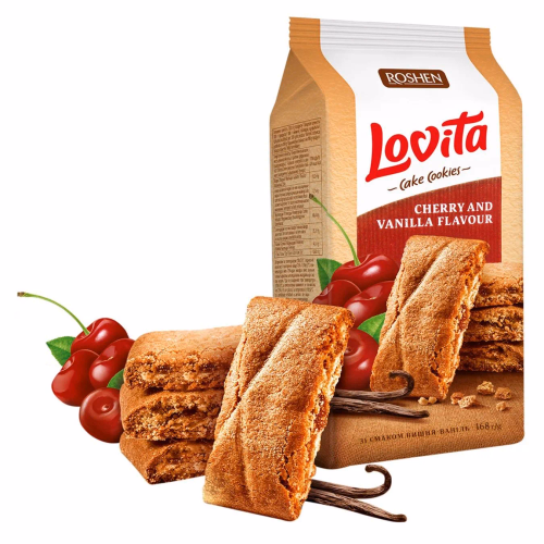 Здобне печиво Lovita Cake Cookies з вишнево-ваніль нач 168г Roshen