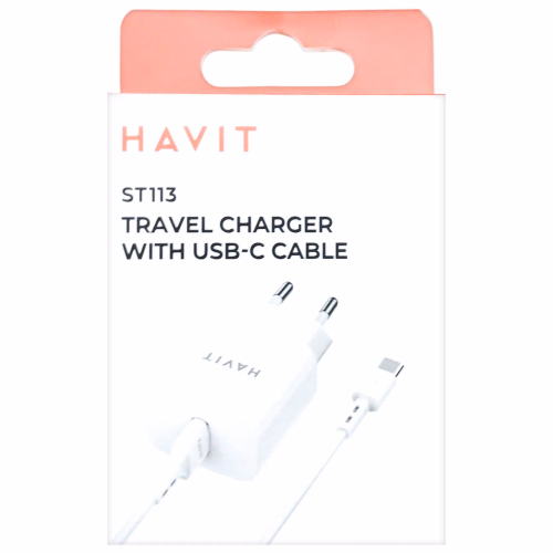 Заряд.прист.Havit ST113 2.0A 1*USB+кабель Type-C White