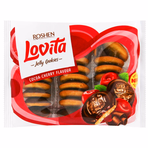 Здобне печиво Lovita Jelly Cookies з жел начин какао+вишня ККФ 420г