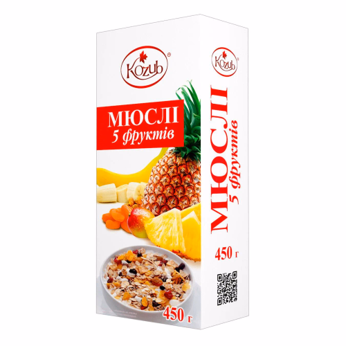 КО Пластівці Мюслі 5 фруктів, короб 0,450кг