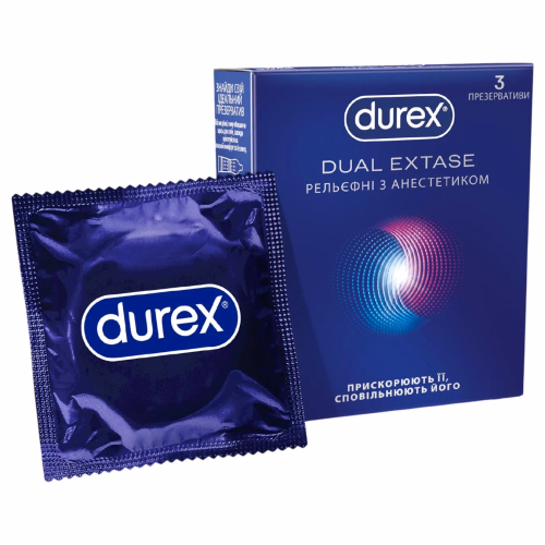 Презервативи Durex №3 Dual Extase рельефні з анестетиком