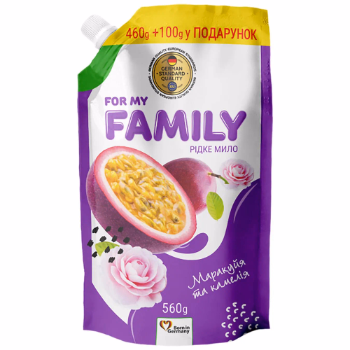 For my FAMILY рідке крем-мило дой-пак 560г Маракуйя та камелія