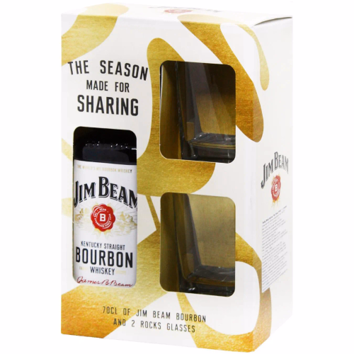 Віскі бурбон Jim Beam White, 0,7л+2 склянки