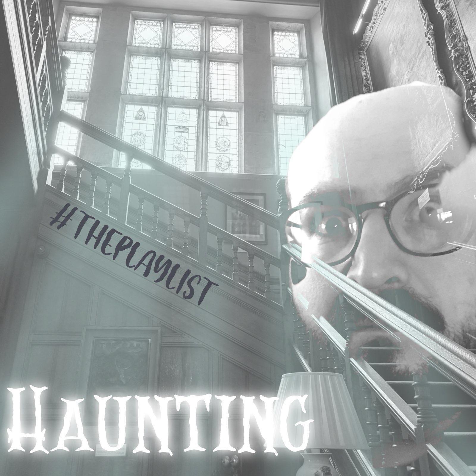 The artwork for this week's show. It features an image of my massive, ghostly head, hovering over the stairway of an old stately home.
