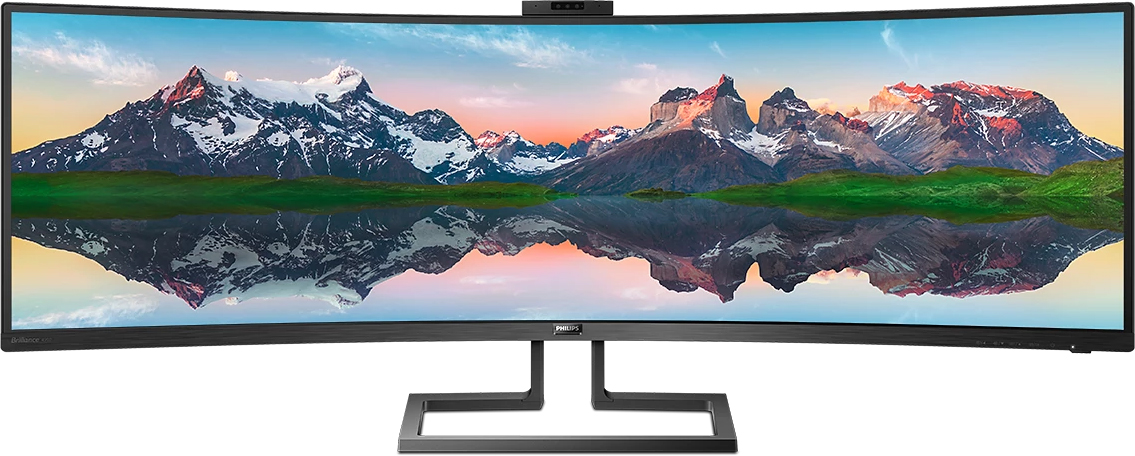 TFT 48.8" Philips 499P9H, VA, 5120 x 1440, USB-C, HDMI (2.0)x2, DPx2, RJ45, webcam, колонки, чорний