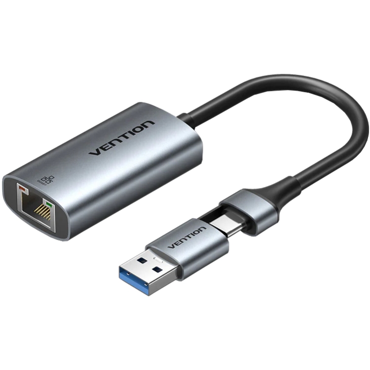 Перехідник USB 3.1 Type-C --> Ethernet RJ45 1000Mb +USB-A adapter сірий Aluminium Alloy Type Vention