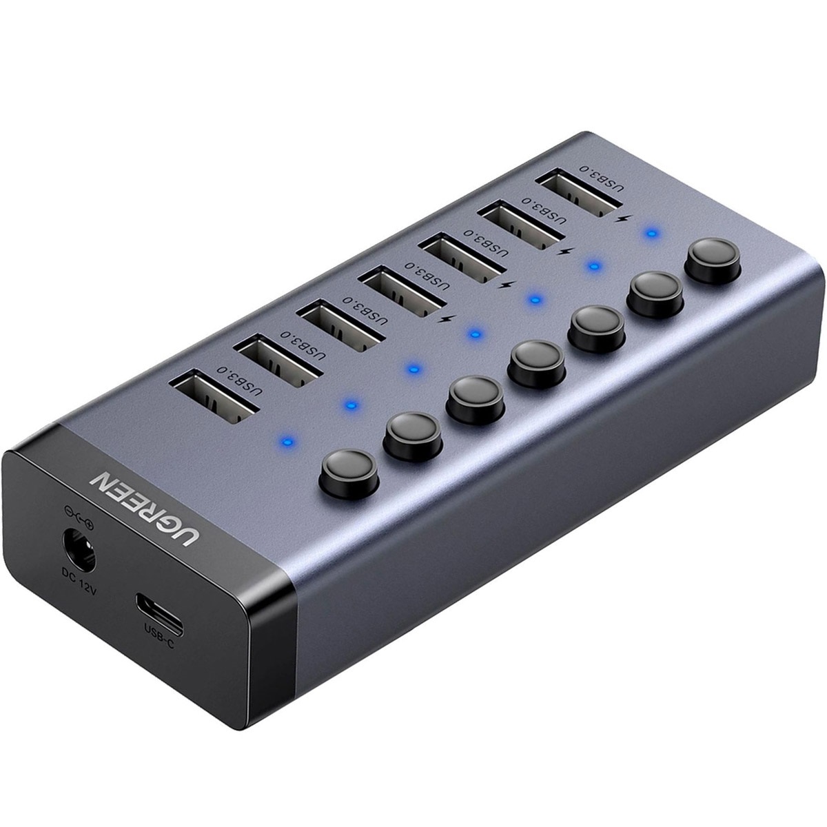 Хаб USB 3.0 -> USB to 7xUSB 3.0 з додатковим живленням Type-C  12V 2A CM481 Ugreen