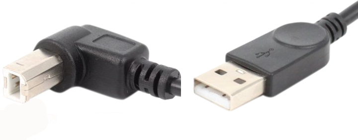 Кабель USB AM-BM, 1.0 м, кут 90° до низу, чорний