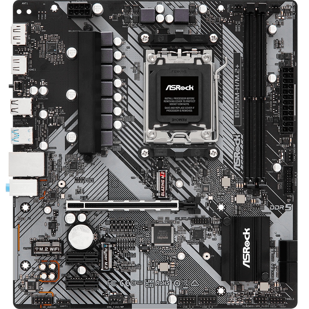 ASRock B650M-H/M.2+ (AM5/B650, 2*DDR5, PCIex16, DP/HDMI, 4xSATA, 2xM.2, GLan, 7.1ch, mATX)