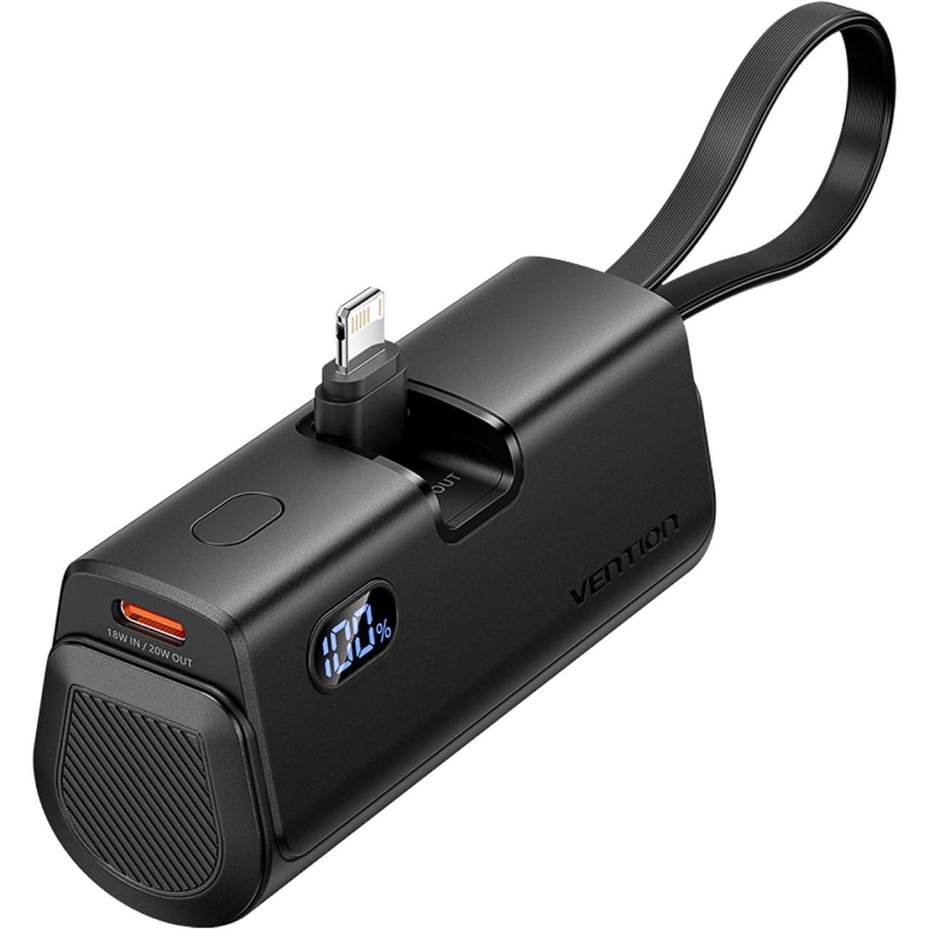 УМБ Vention 4800mAh 22,5W PD, USB-C In/Out, LED display, with built-in USB-C cable Black