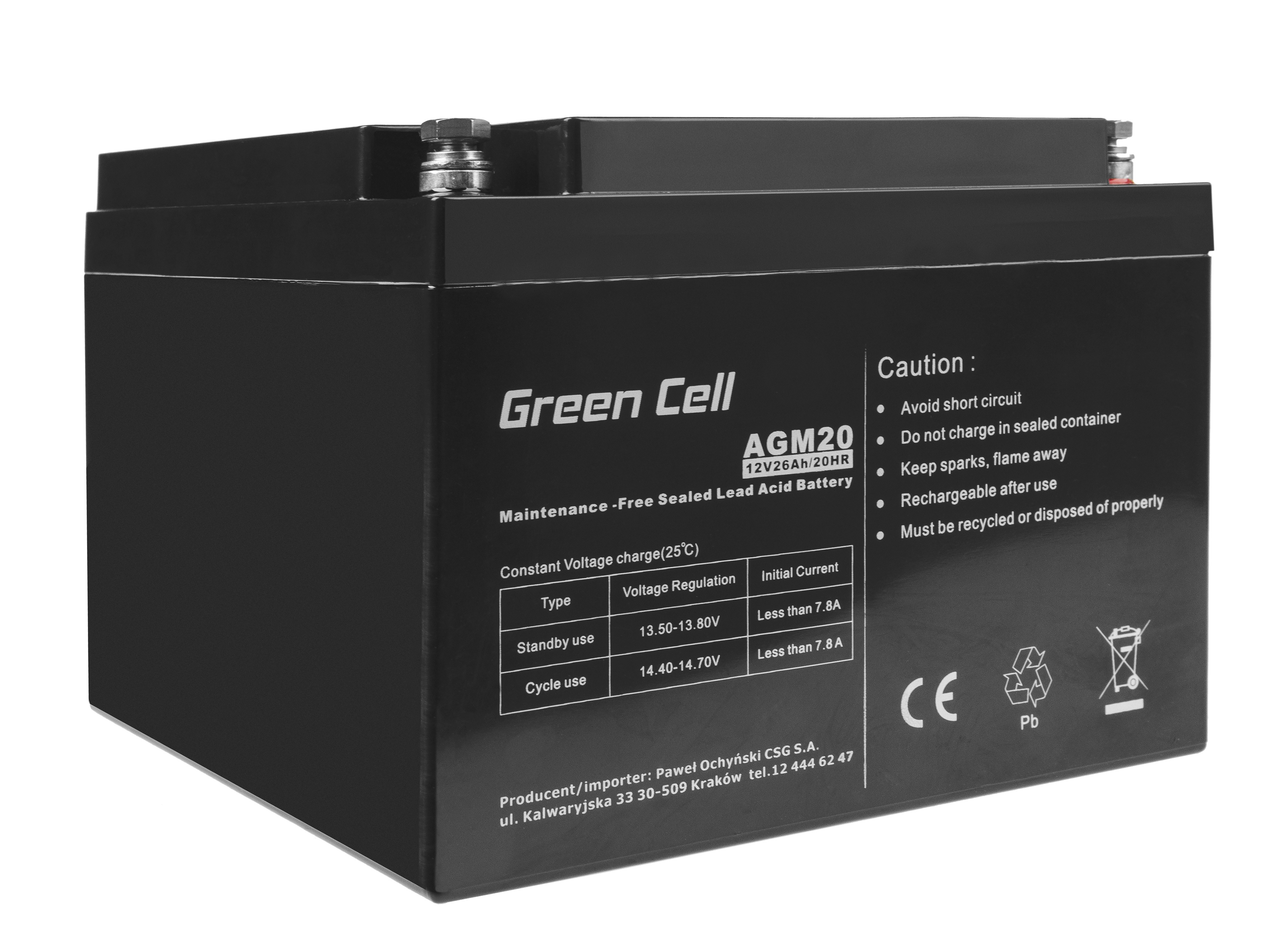 Акумуляторна батарея до ДБЖ, AGM GreenCell 12V 26Ah, AGM20