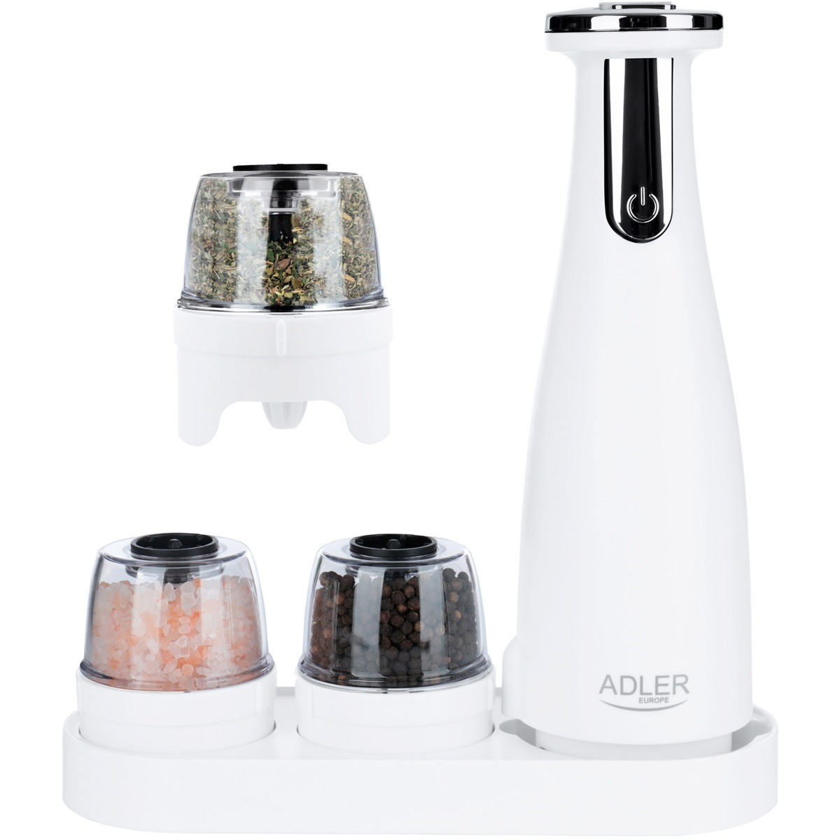 Млинок для спецій Adler AD 4449 white електричний/150мл/керамічні жорна/USB-C/3 змінні млинки/білий