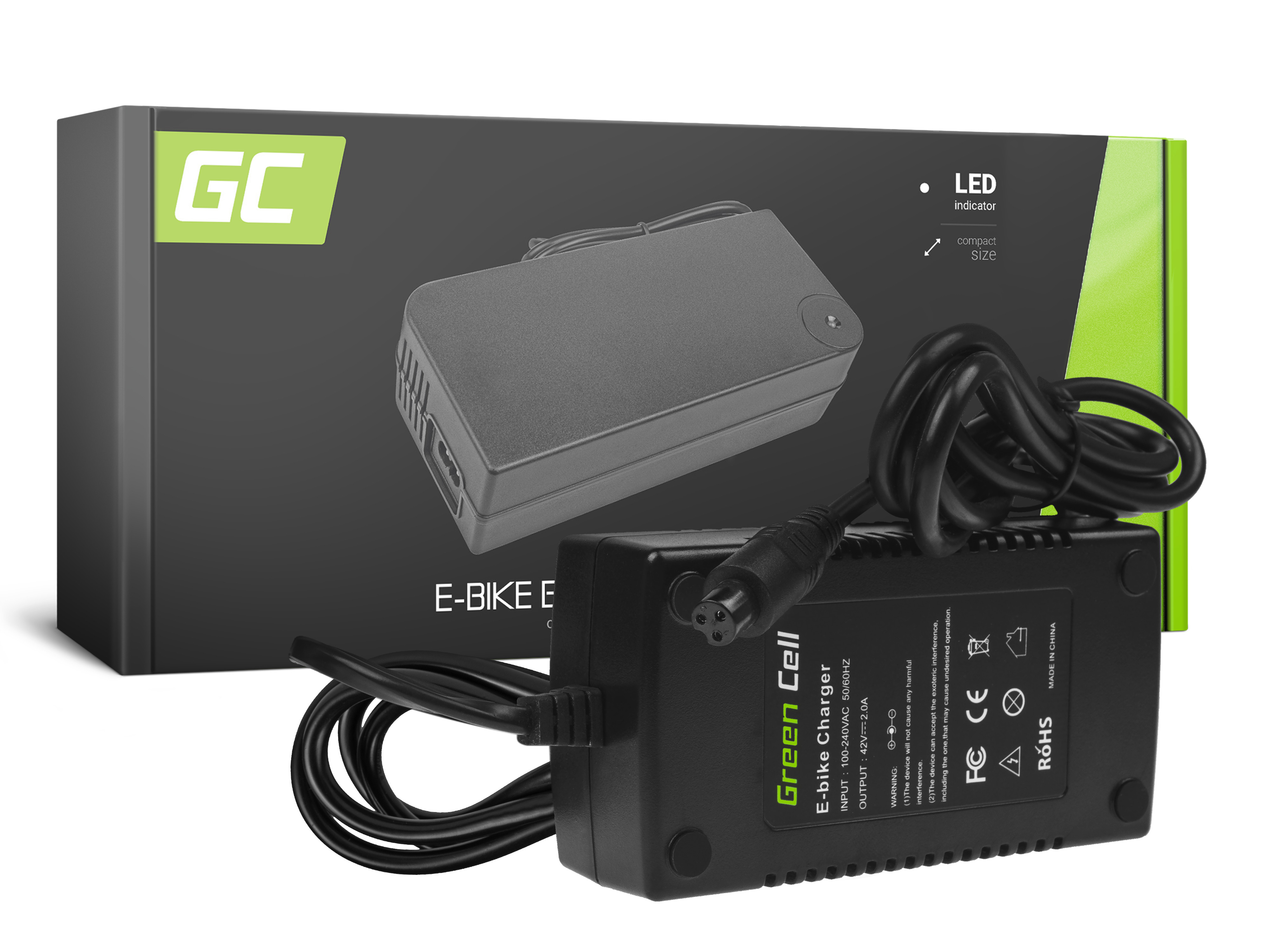 Green Cell Battery Charger 42V 2A (3 pin) for E-BIKE 36V