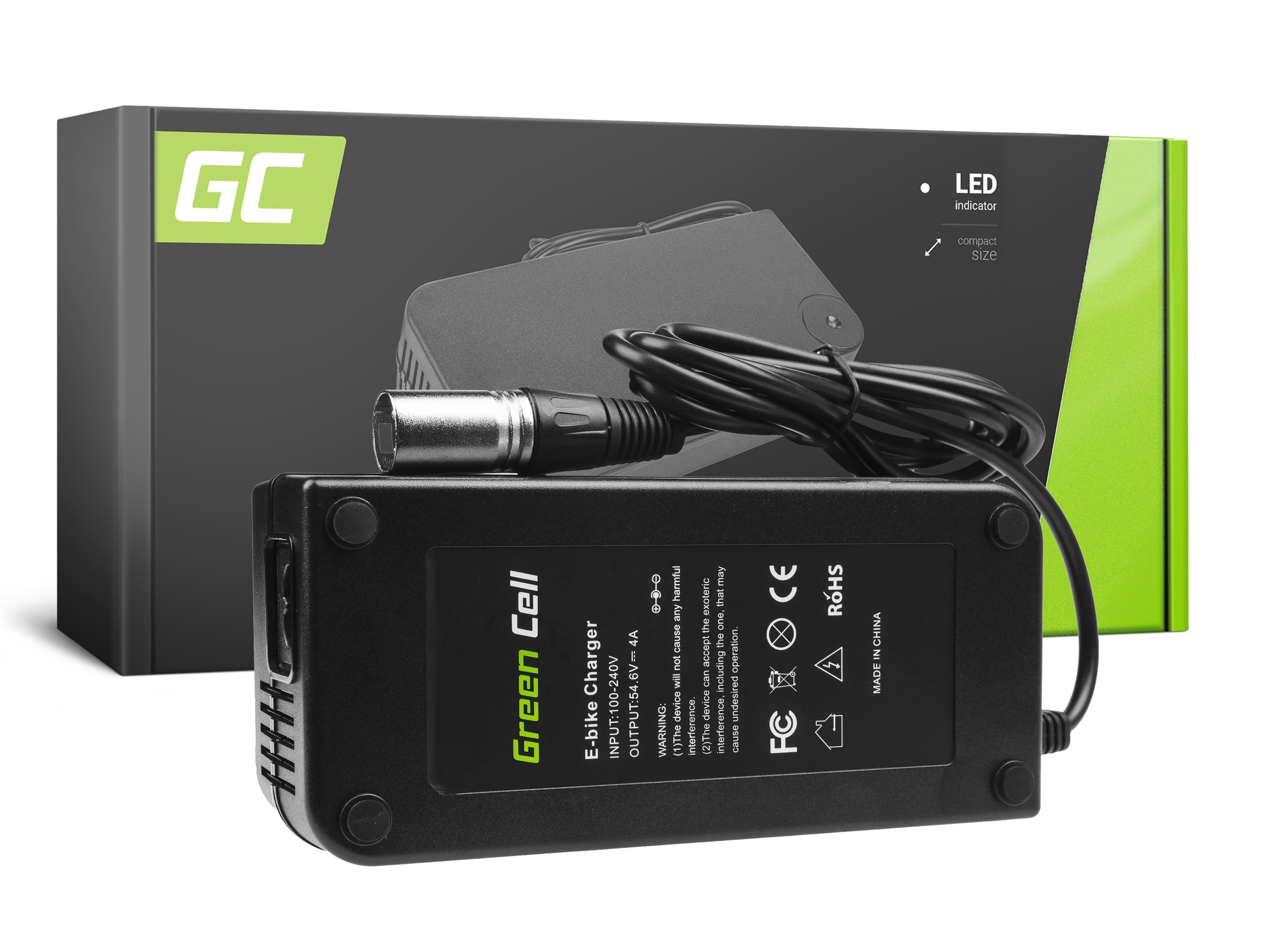 Green Cell Battery Charger 54.6V 4A (XLR 3 PIN) for E-BIKE 48V