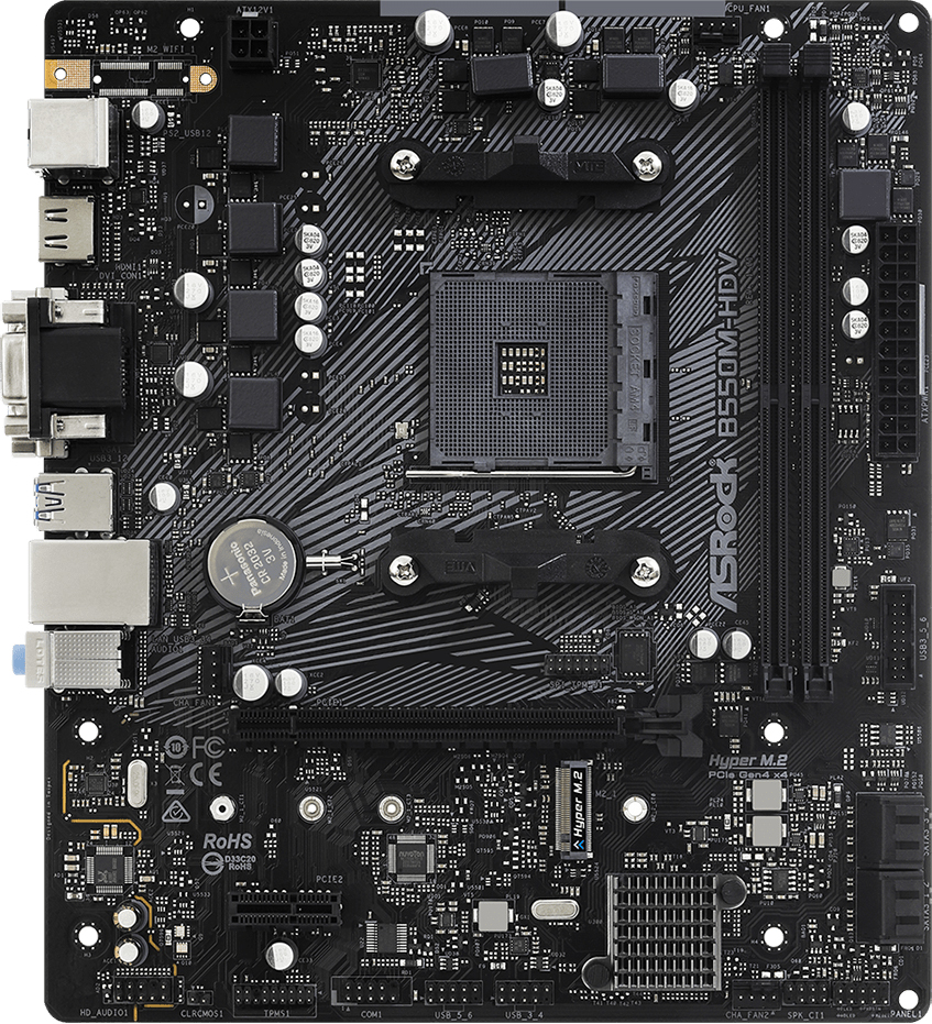 ASRock B550M-HDV (AM4/B550, 2*DDR4, PCIex16, DVI/HDMI/VGA, 4xSATA, M.2, GLan, 7.1ch, mATX)