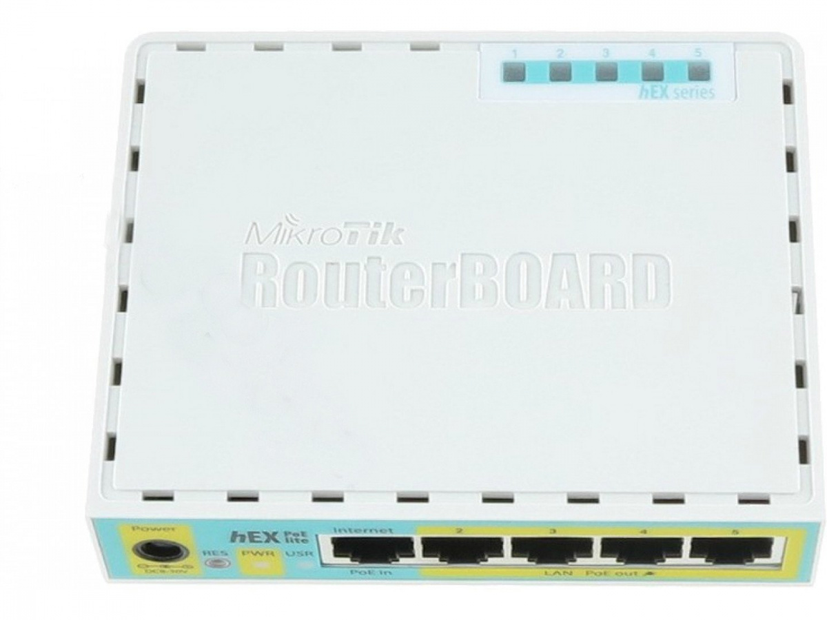 Маршрутизатор hEX PoE lite, 5xEthernet with PoE ou tput for four ports, USB, RouterOS L4 RB750UPr2