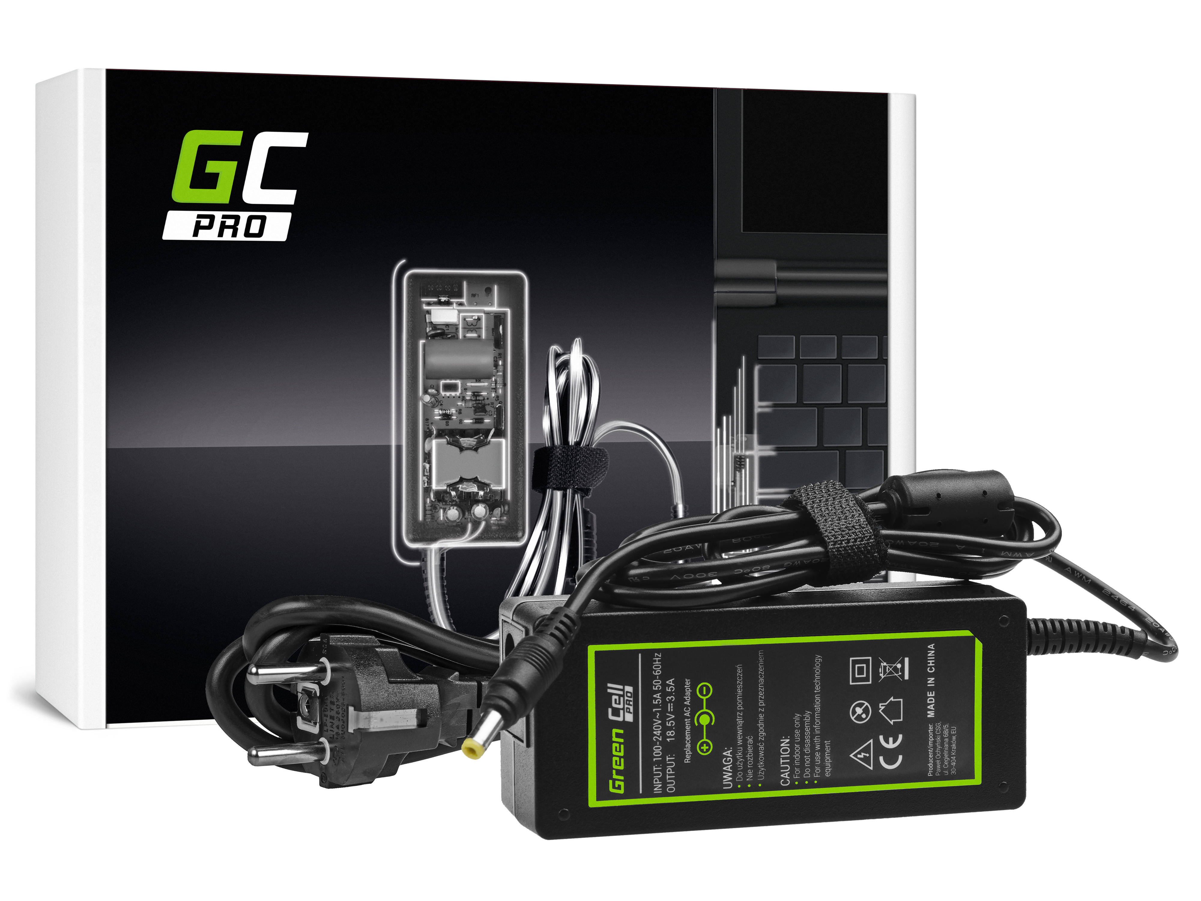 Green Cell PRO Charger / AC Adapter 18.5V 3.5A 65W for HP Pavilion DV2000 DV6000 DV8000 Compaq 6730b 6735b nc6120 nc6220 nx6110