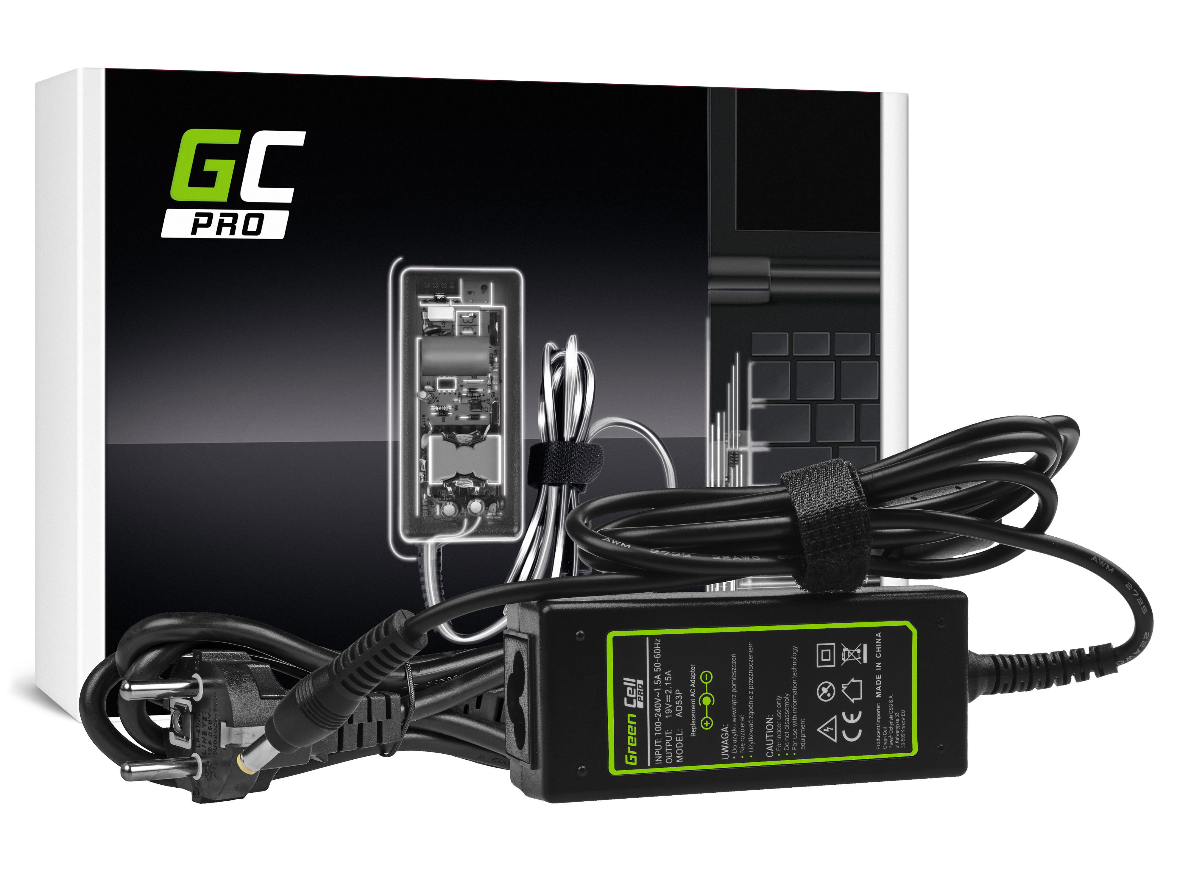 Green Cell PRO Charger / AC Adapter 19V 2.15A 40W for Acer Aspire One 531 533 1225 D255 D257 D260 D270 ZG5