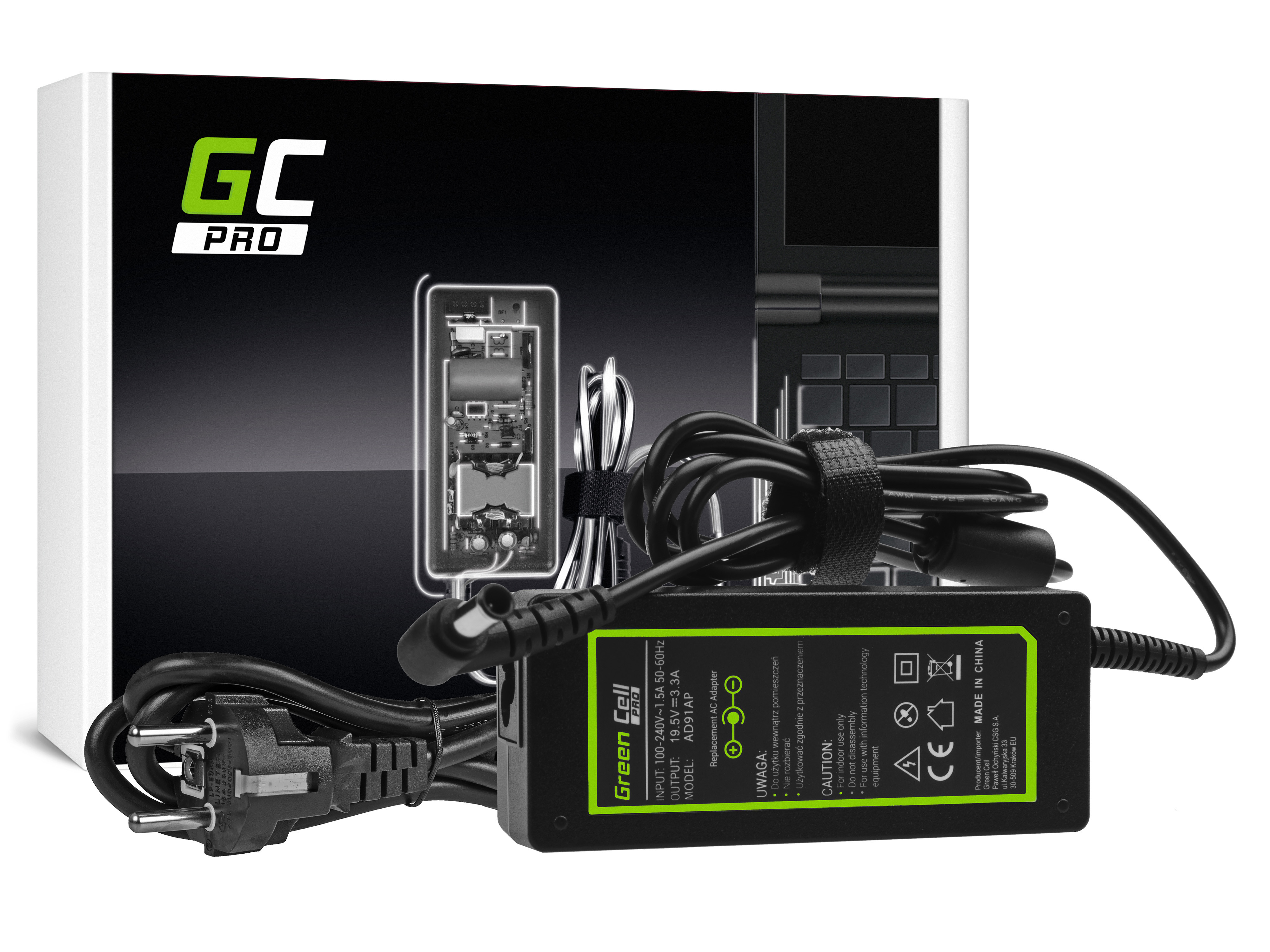 Green Cell PRO Charger / AC Adapter 19.5V 3.34A 65W for Sony Vaio SVF14 SVF15 SVF152A29M SVF1521C6EW SVF15AA1QM