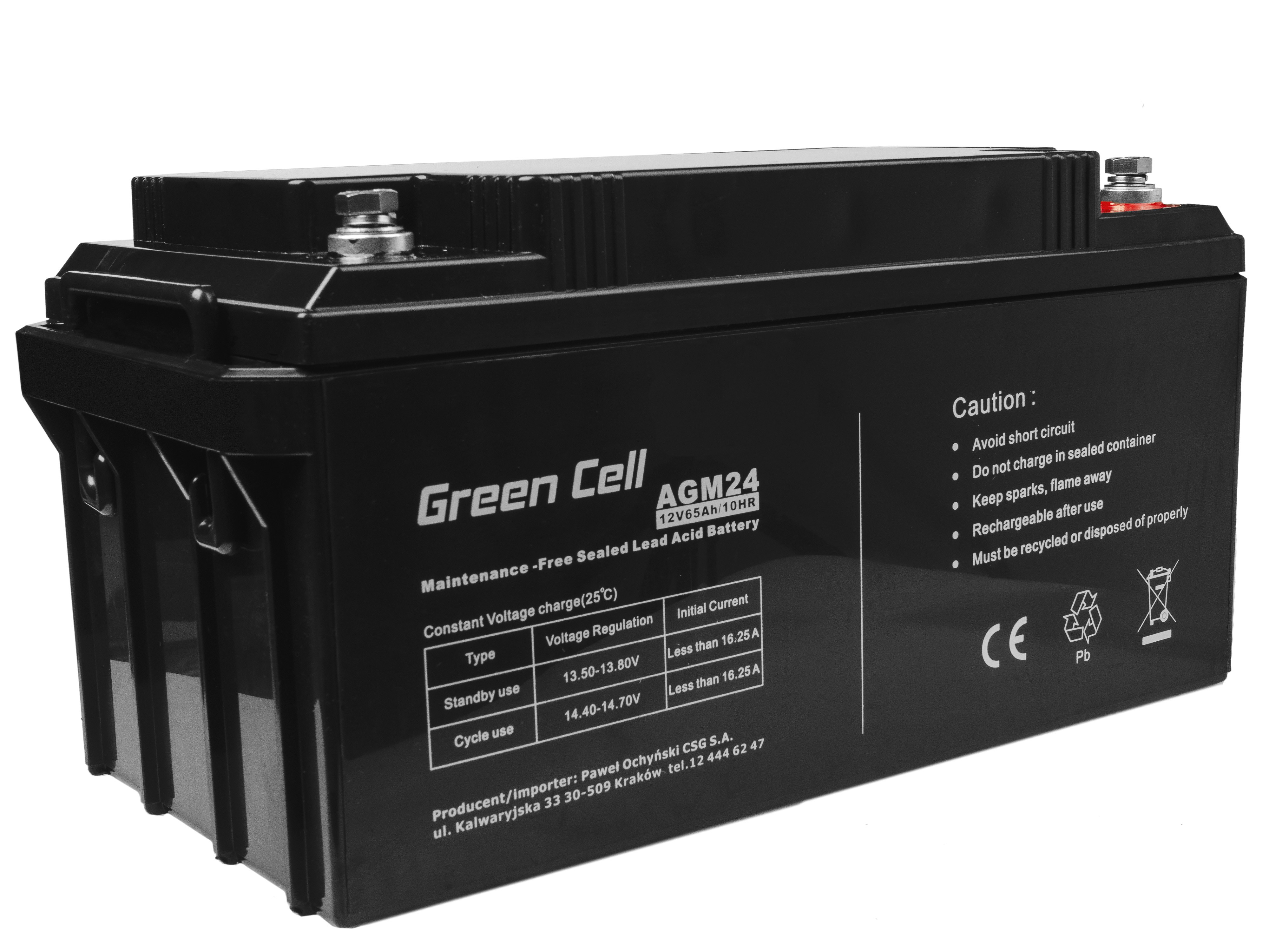 Акумуляторна батарея до ДБЖ, GreenCell 12V 65Ah, AGM24