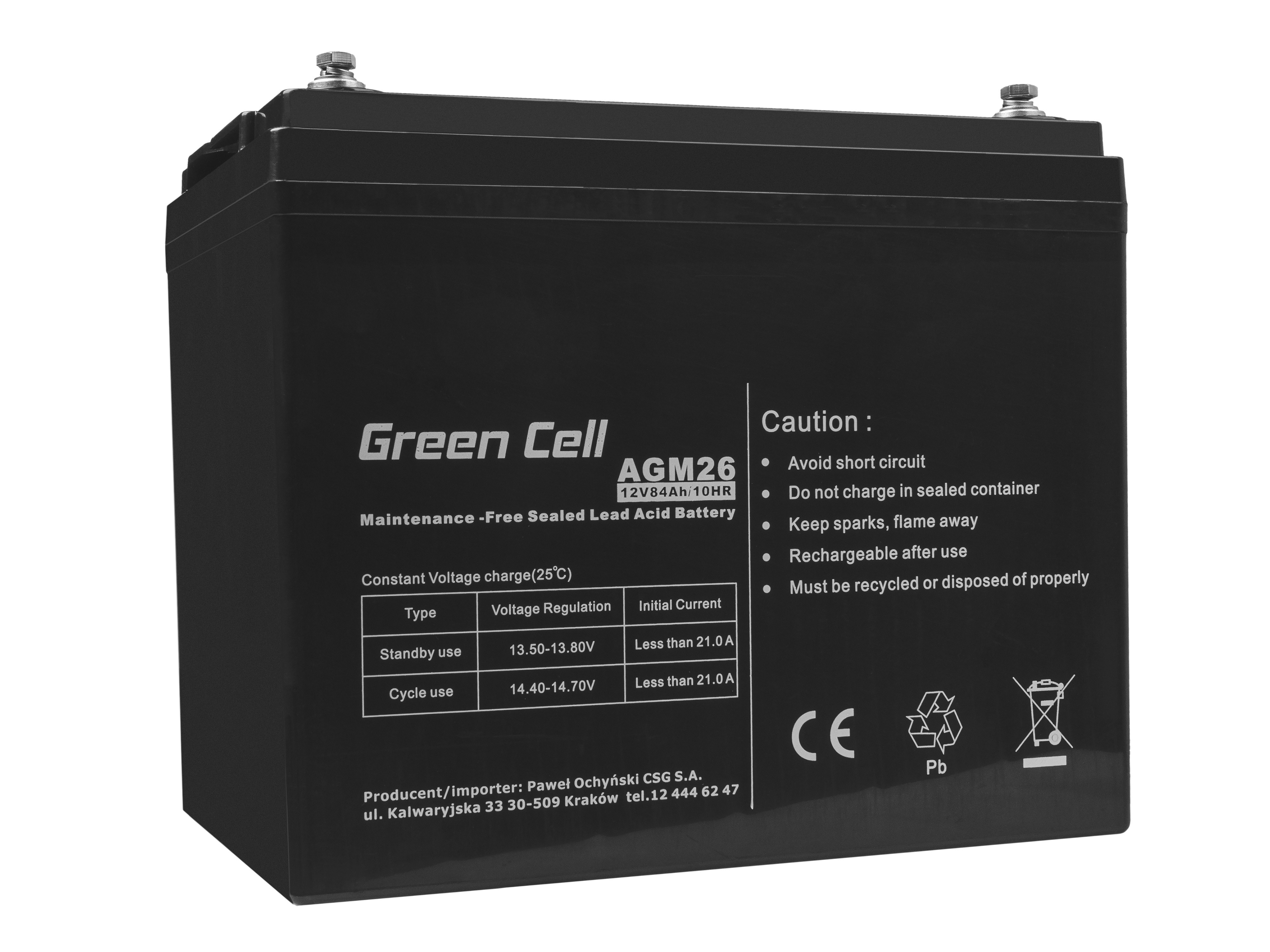 Green Cell AGM VRLA 12V 84Ah maintenance-free battery for camper, photovoltaics, solar panels, boats