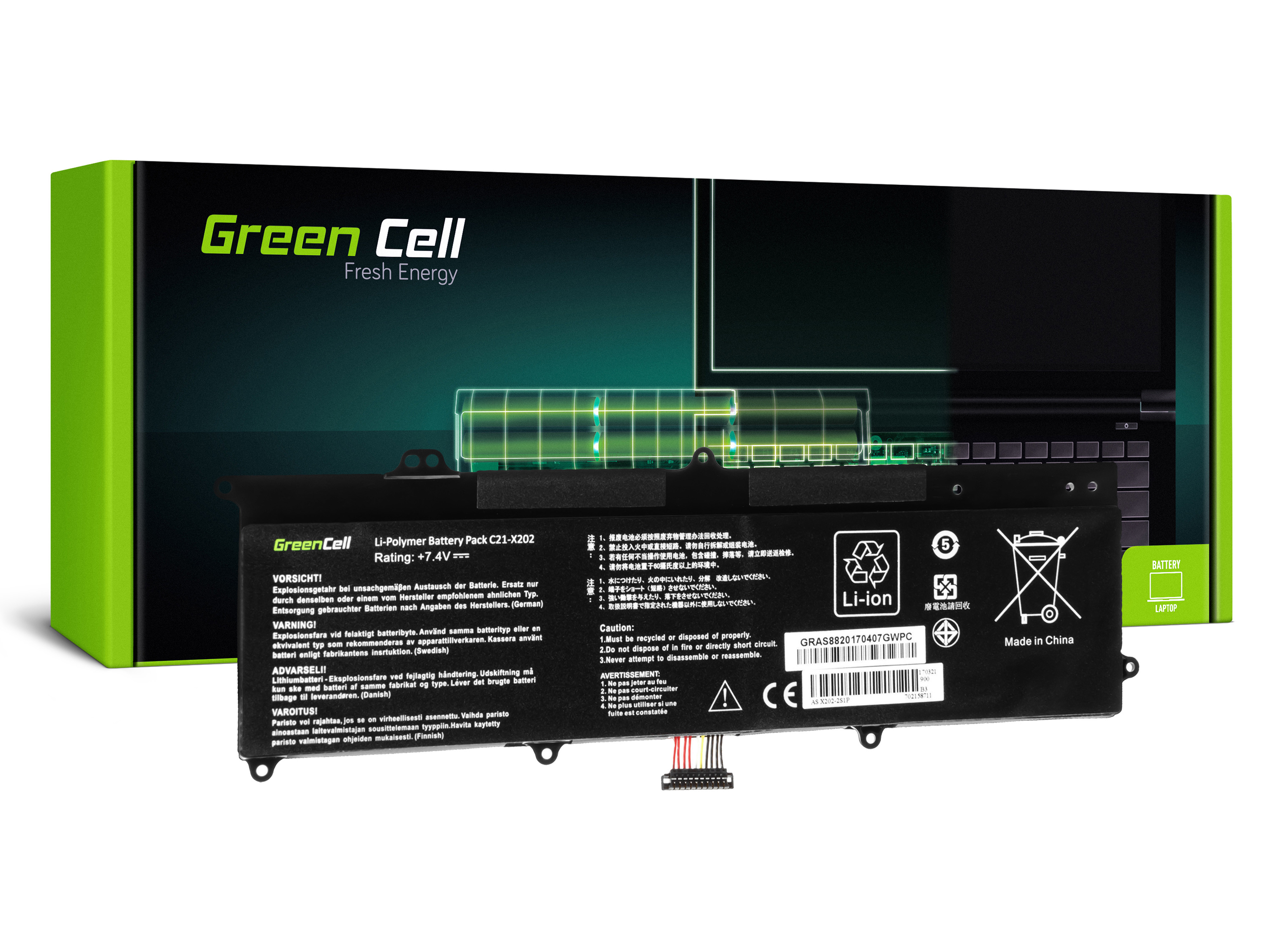 Green Cell Battery C21-X202 for Asus X201E F201E VivoBook F202E Q200E S200E X202E