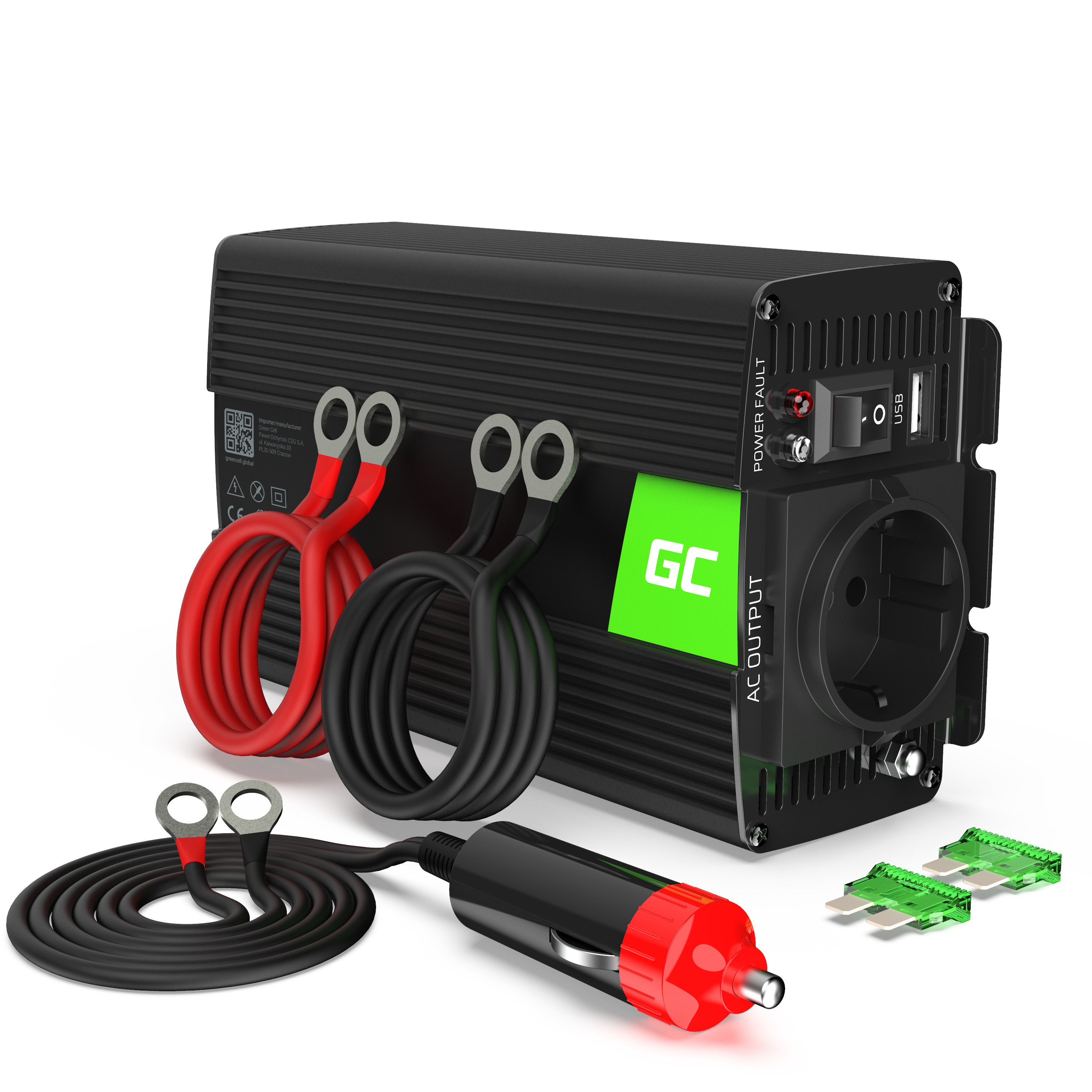 Інвертор GreenCell Power Inverter 12V to 230V 500W/1000W Pure sine wave, INV16