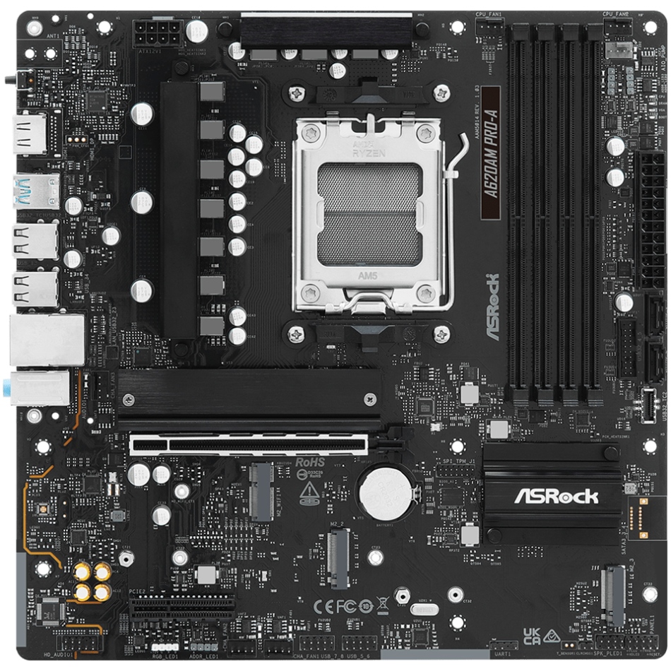 ASRock A620AM PRO-A (AM5/A620A, 4*DDR5, PCIex16, HDMI, 2xSATA, 3xM.2, 2.5GLan, 8ch, mATX)