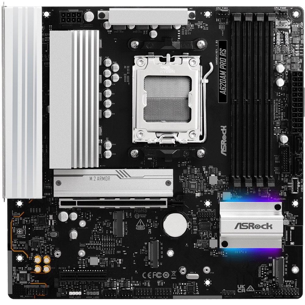 ASRock A620AM PRO RS (AM5/A620A, 4*DDR5, PCIex16, DP/HDMI, 2xSATA, 3xM.2, 2.5GLan, 8ch, mATX)