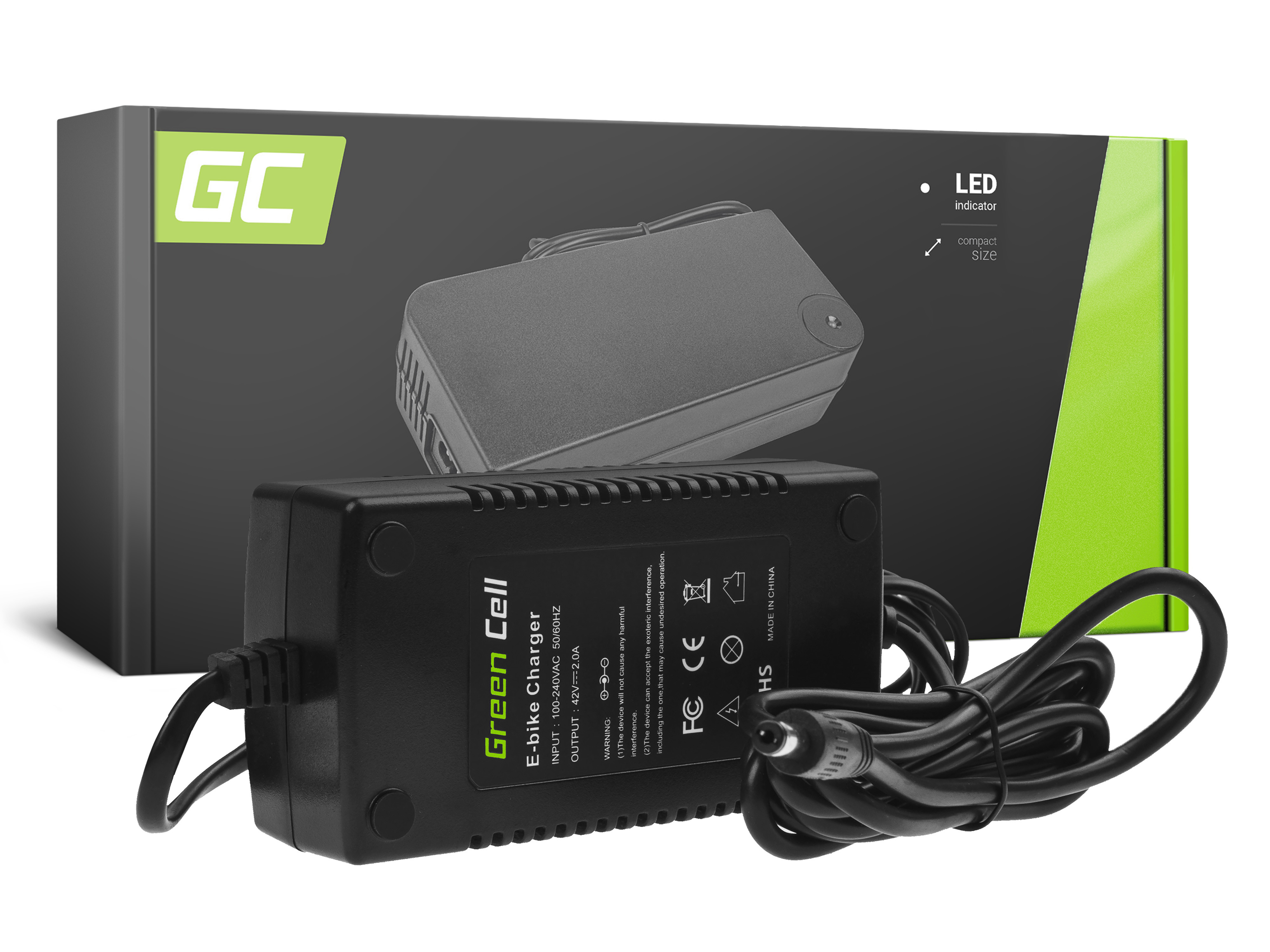 Green Cell Battery Charger 42V 2A (5.5*2.1mm) for E-BIKE 36V